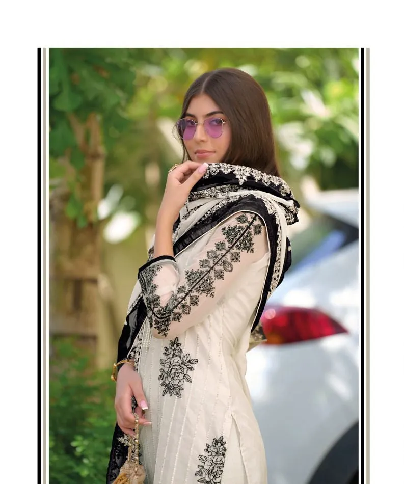 Black and White Top Pant Dupatta Women Kurta Suit