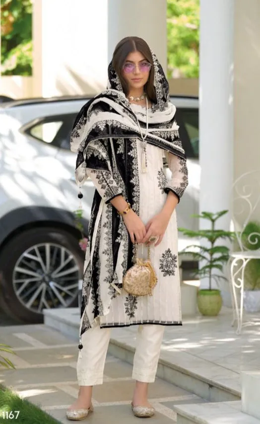 Black and White Top Pant Dupatta Women Kurta Suit