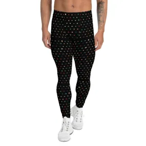 Black Geometry Pattern Men's Leggings, Designer Stylish Meggings Running Compression Tights