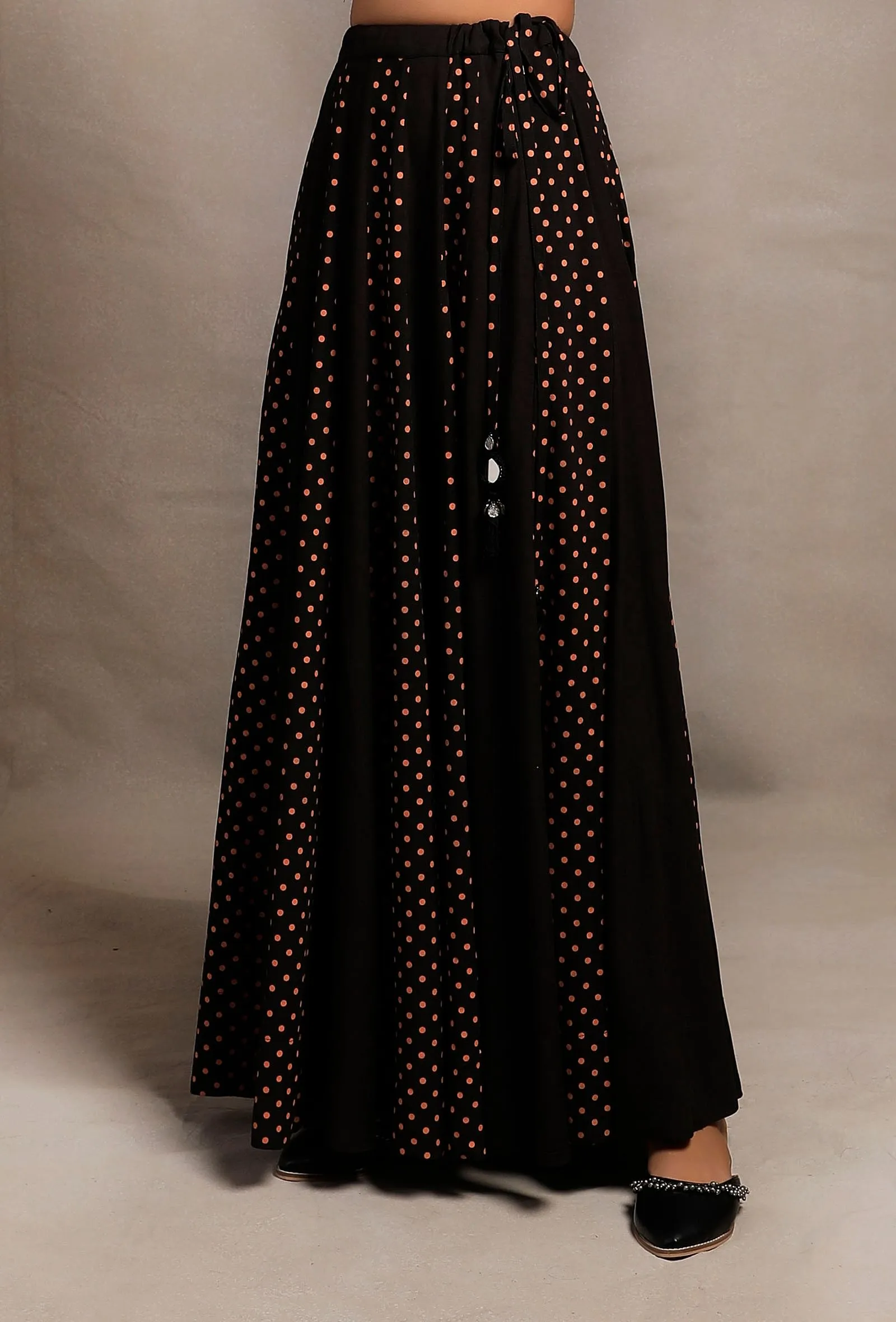 Black Hand Block Printed Kalidar Long Skirt