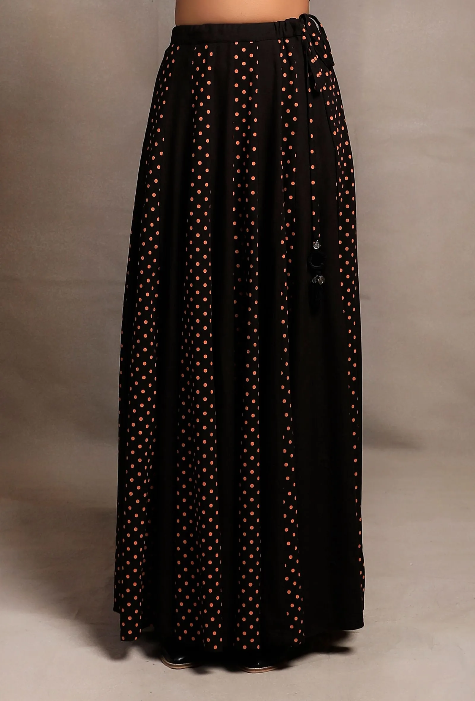 Black Hand Block Printed Kalidar Long Skirt