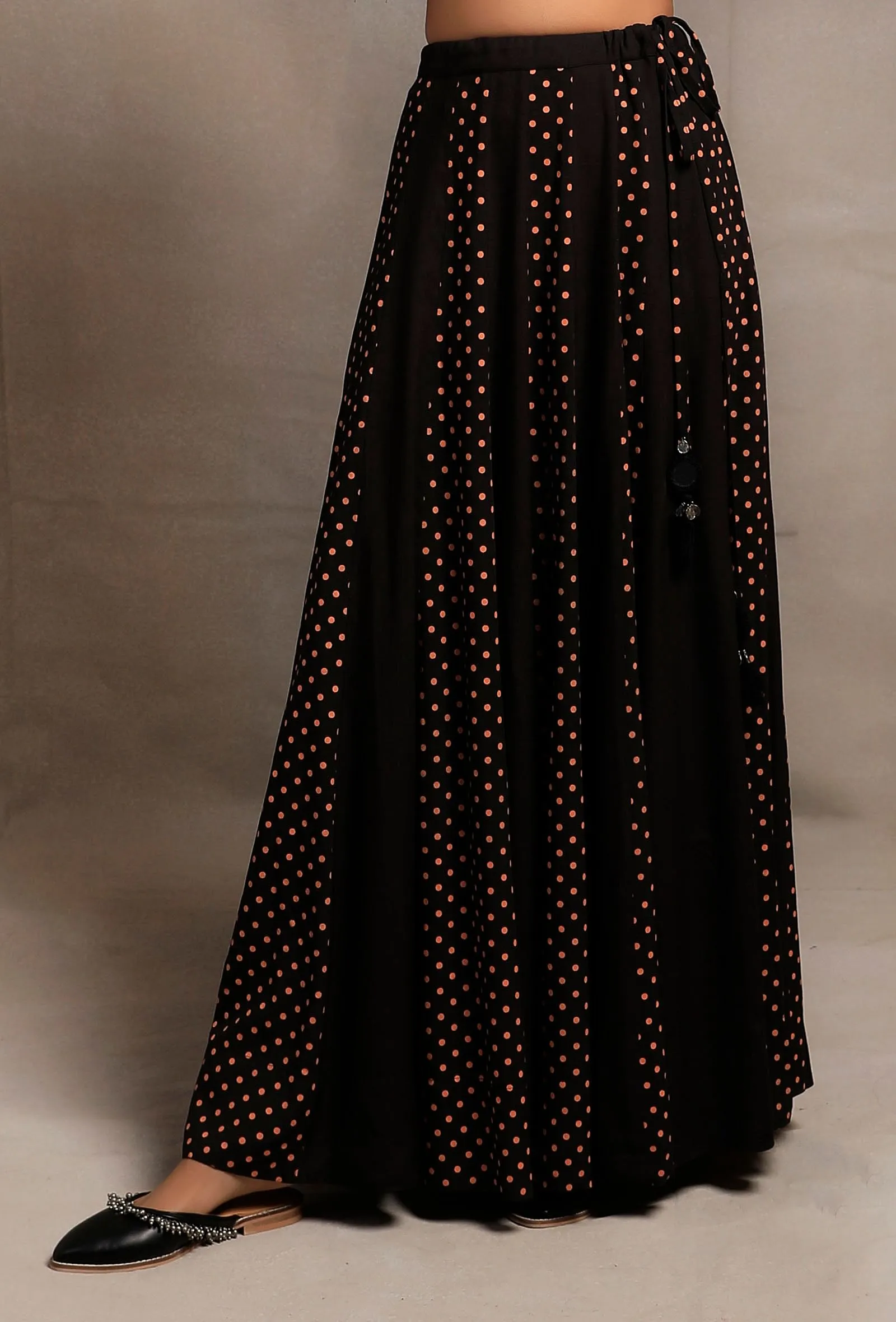 Black Hand Block Printed Kalidar Long Skirt