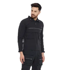 Black Nylon Cargo Wind Cheater Jacket