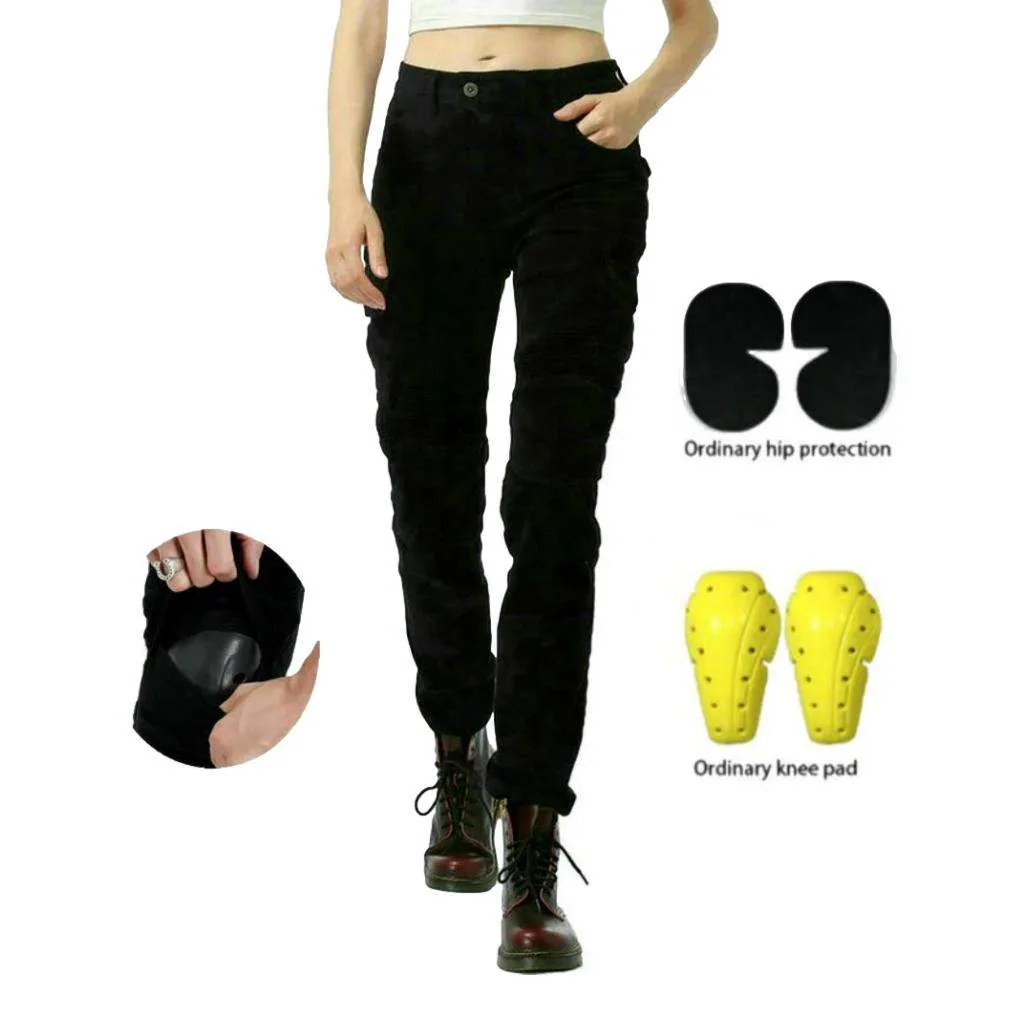 Black women biker denim pants