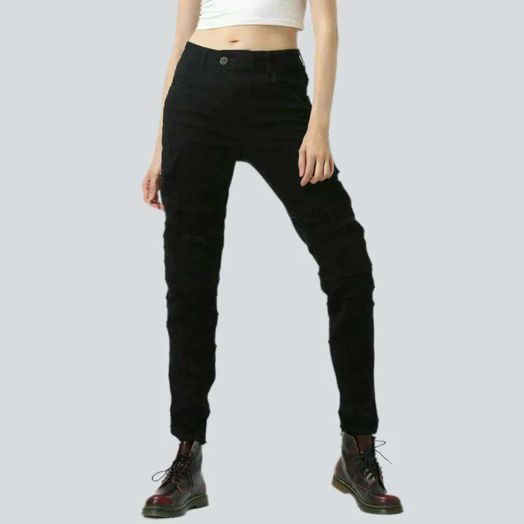 Black women biker denim pants