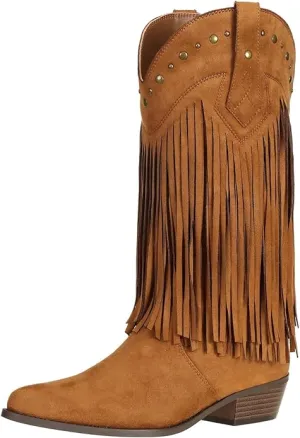 Boho Festival Walnut Brown Fringe Western Boots