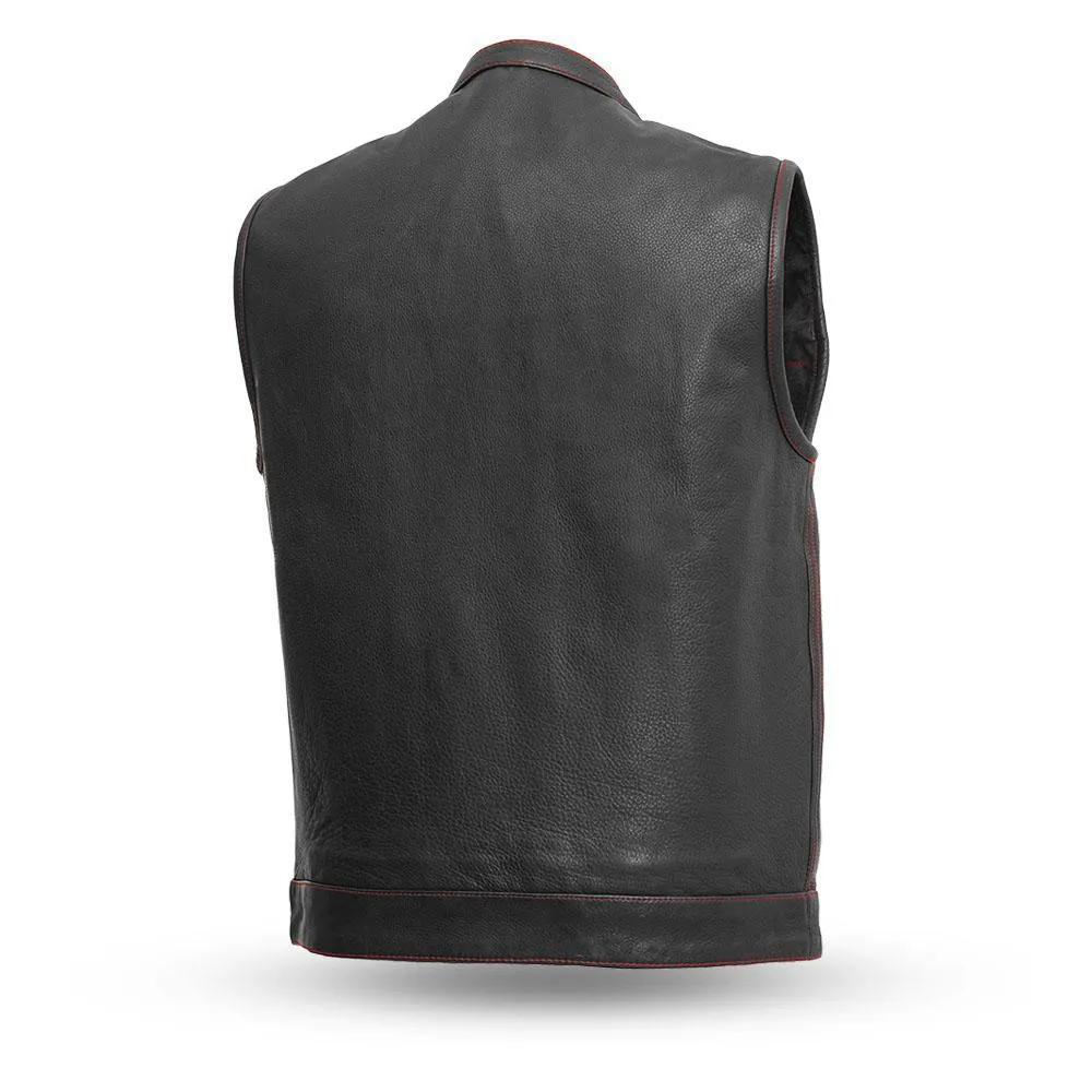 Born Free Motorcycle Leather Club Vest (Red Stitch)