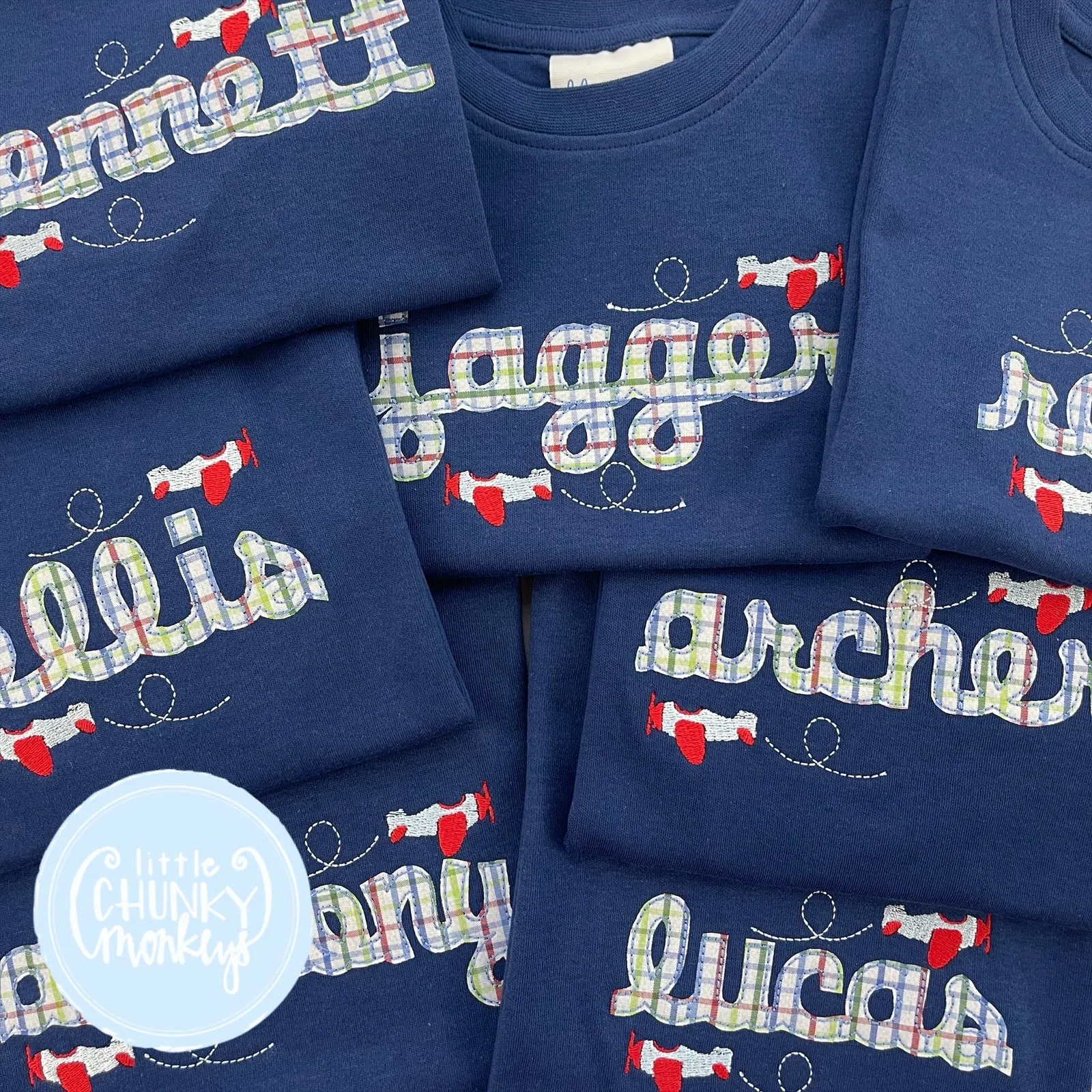 Boy Shirt - Appliqué Name with Airplaneson Navy