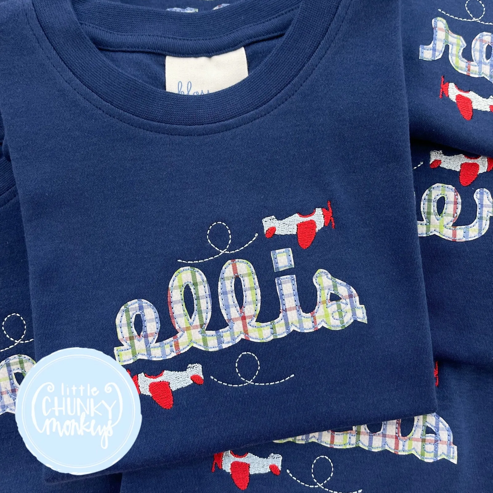 Boy Shirt - Appliqué Name with Airplaneson Navy