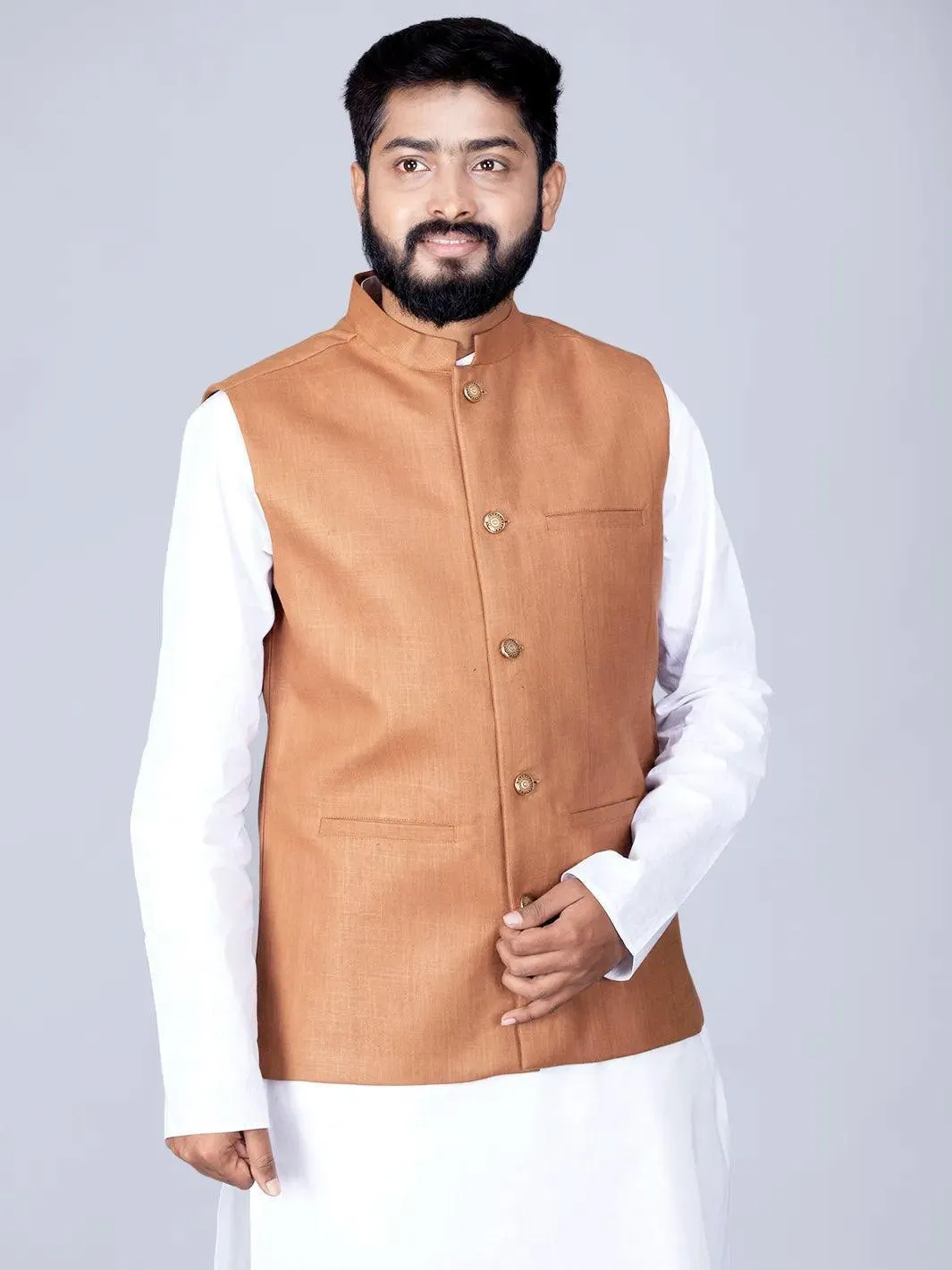 Brown Handwoven Cotton Modi Jacket