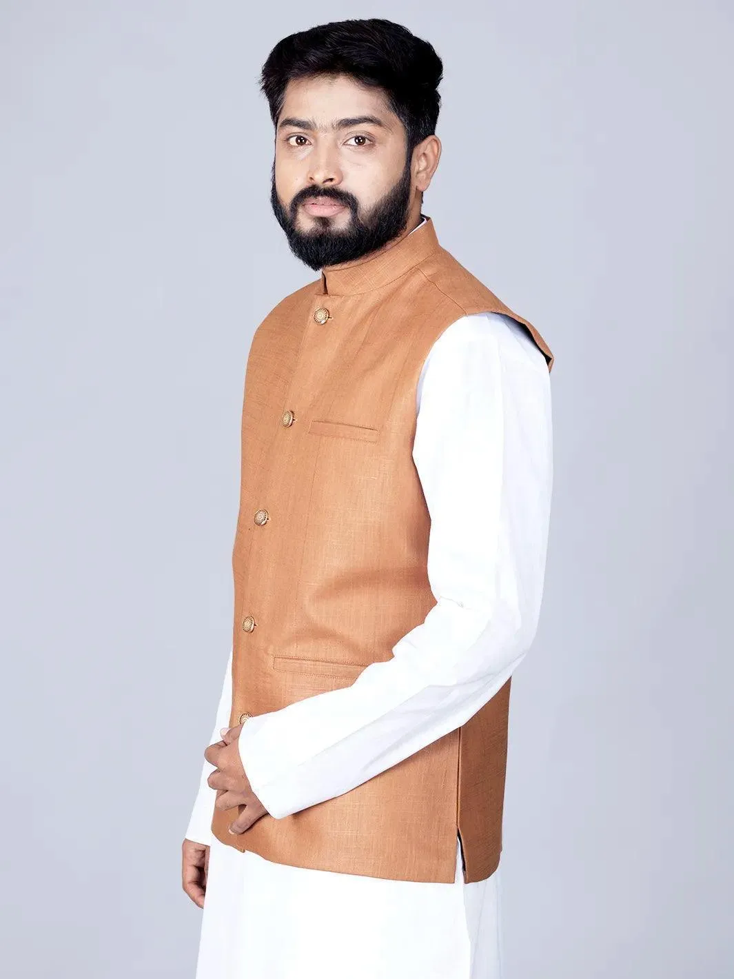 Brown Handwoven Cotton Modi Jacket