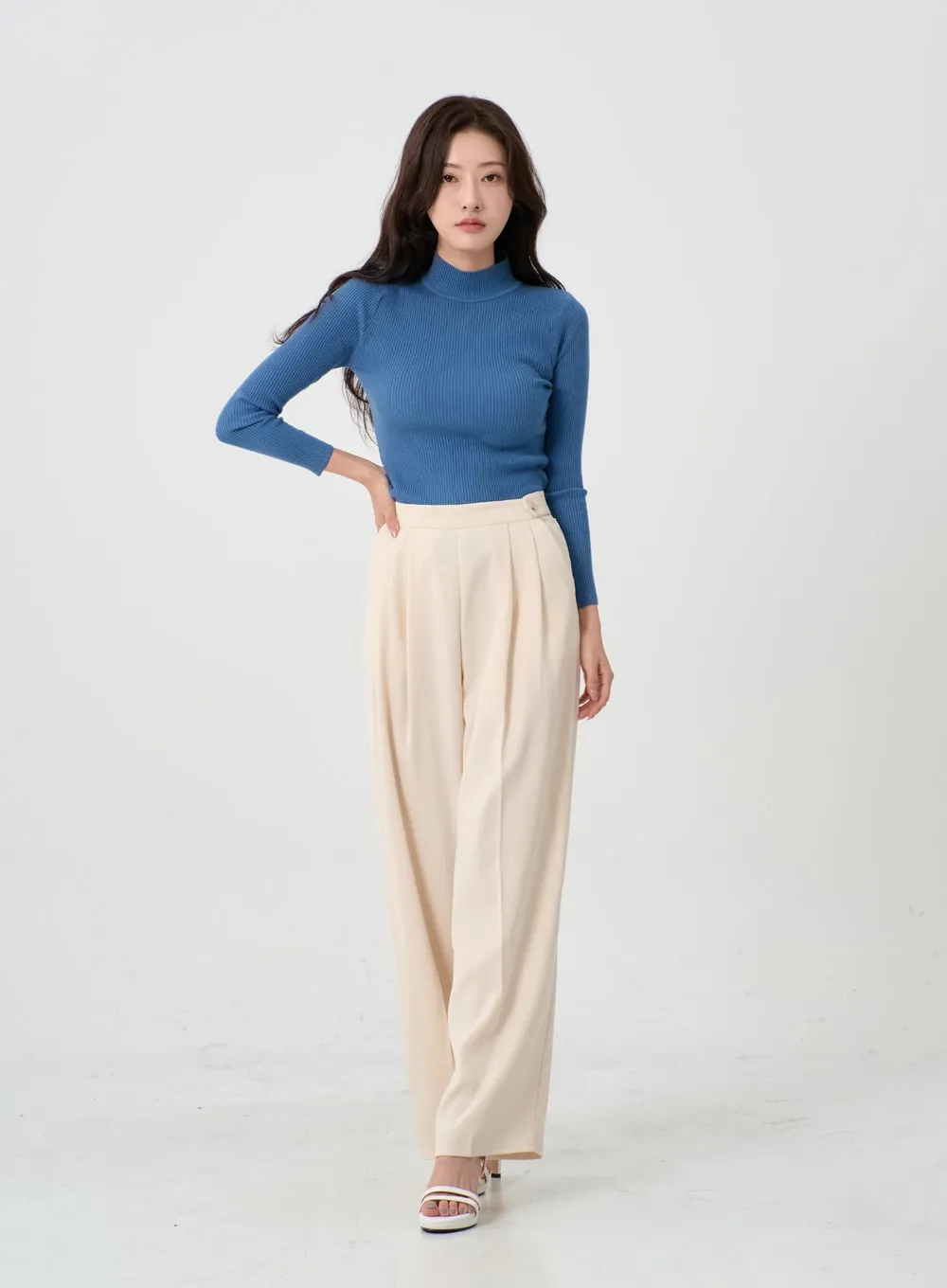 Button Wide Tailored Pants IO12