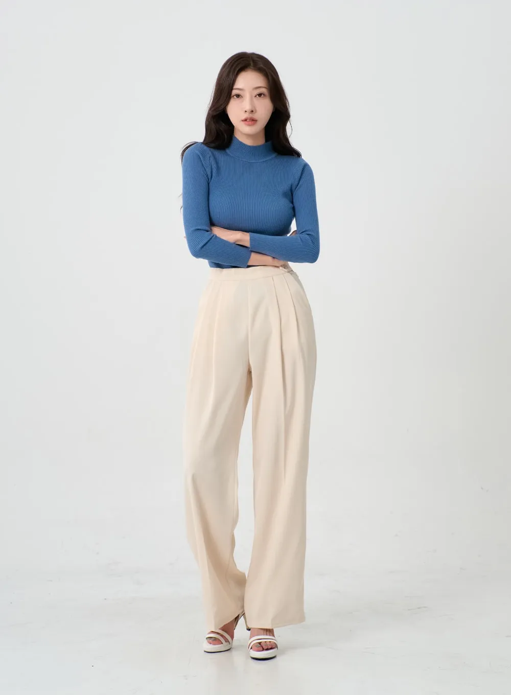 Button Wide Tailored Pants IO12