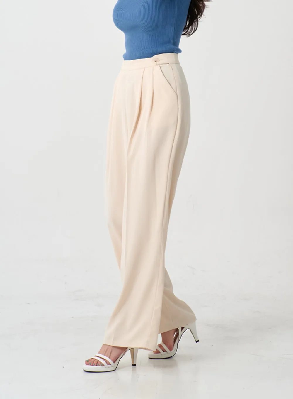 Button Wide Tailored Pants IO12