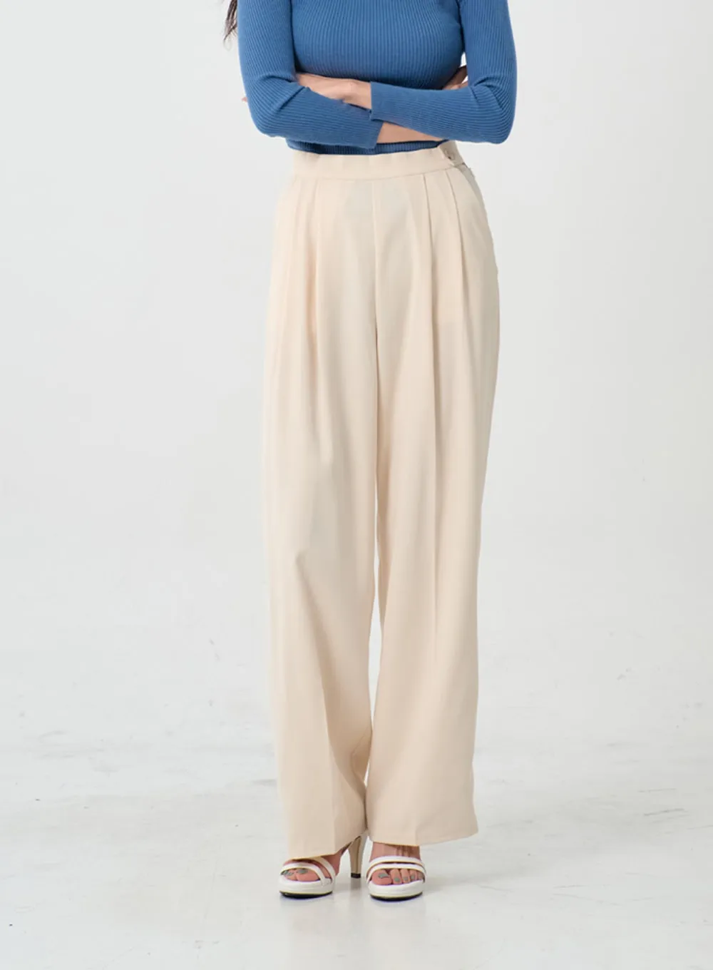 Button Wide Tailored Pants IO12