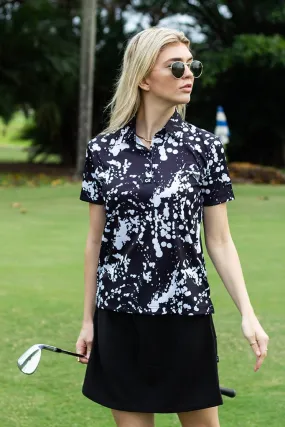 CA Ladies Funky Golf Shirt | Black & White Paint Splatter