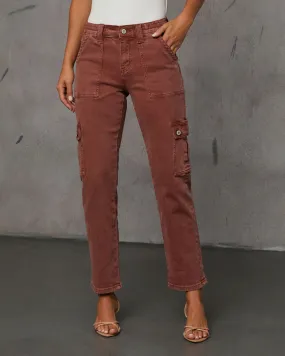 Cerise Straight High Rise Cargo Pocket Pants