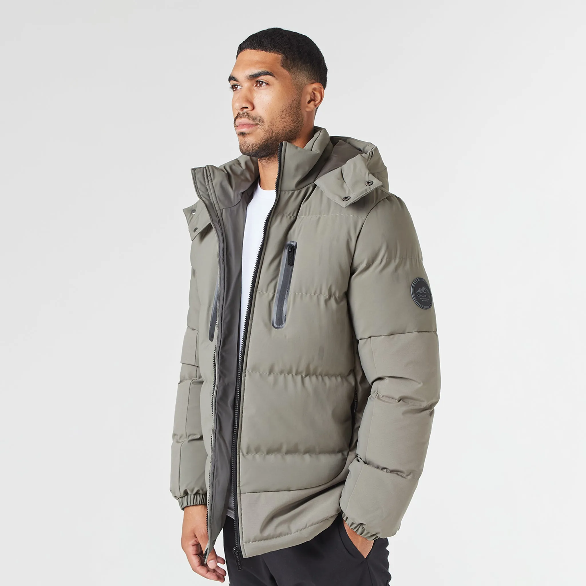 Contrast Panel Puffer Jacket | Washed Khaki