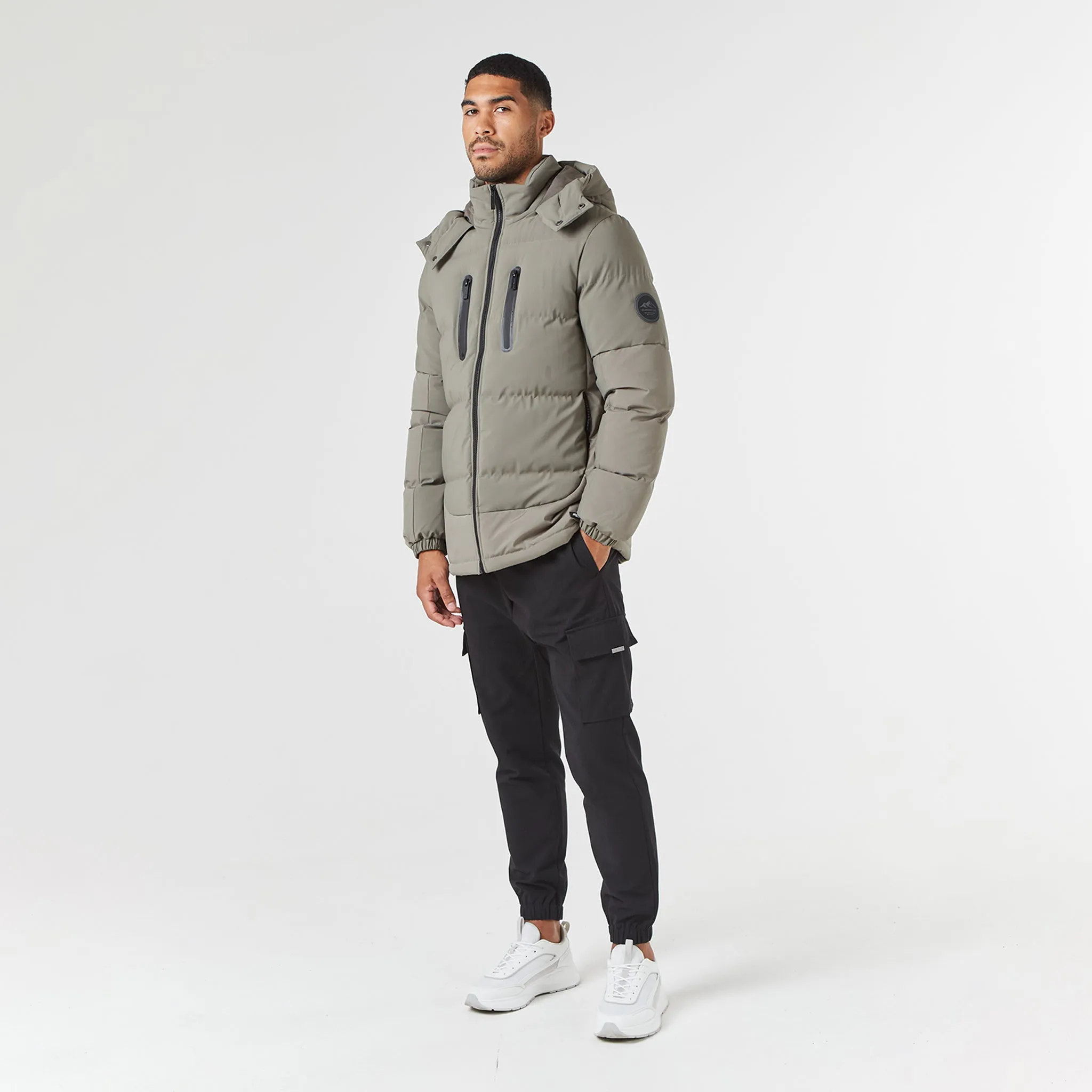 Contrast Panel Puffer Jacket | Washed Khaki