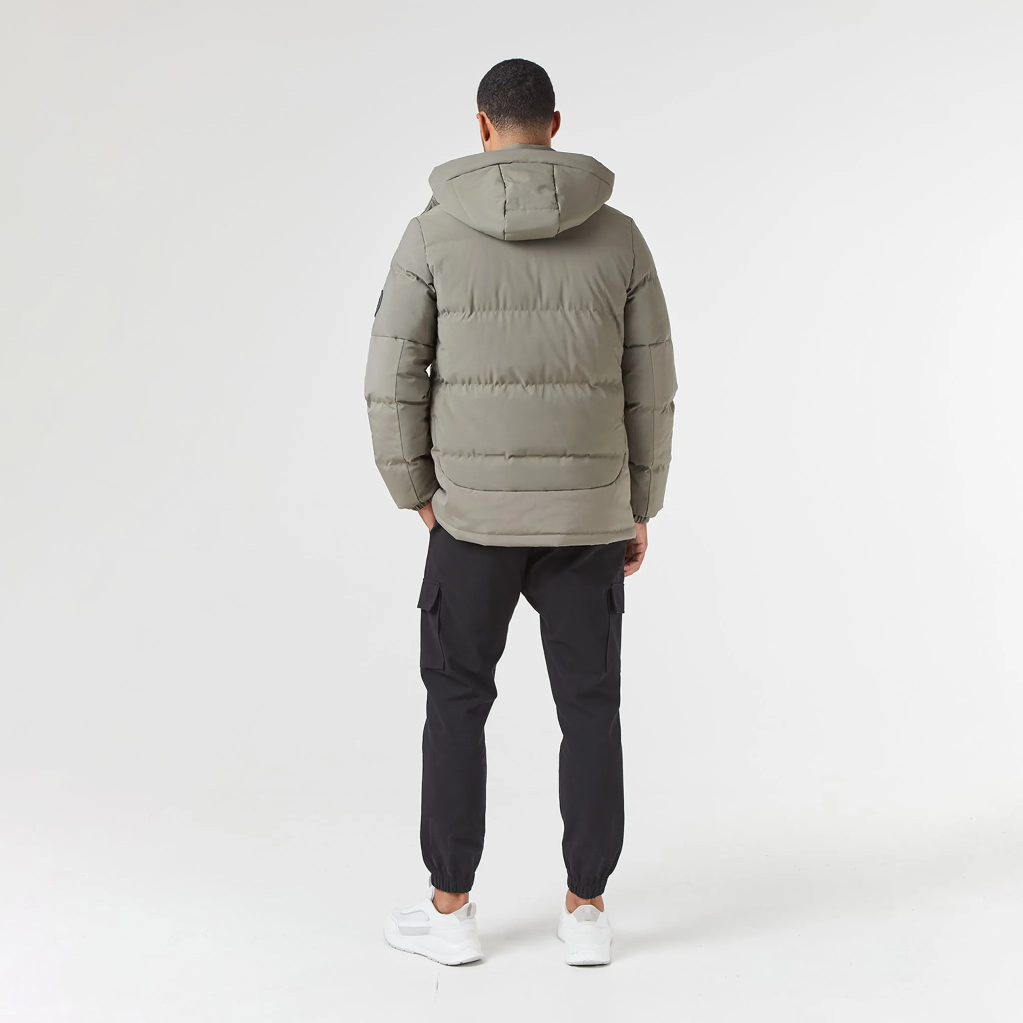 Contrast Panel Puffer Jacket | Washed Khaki