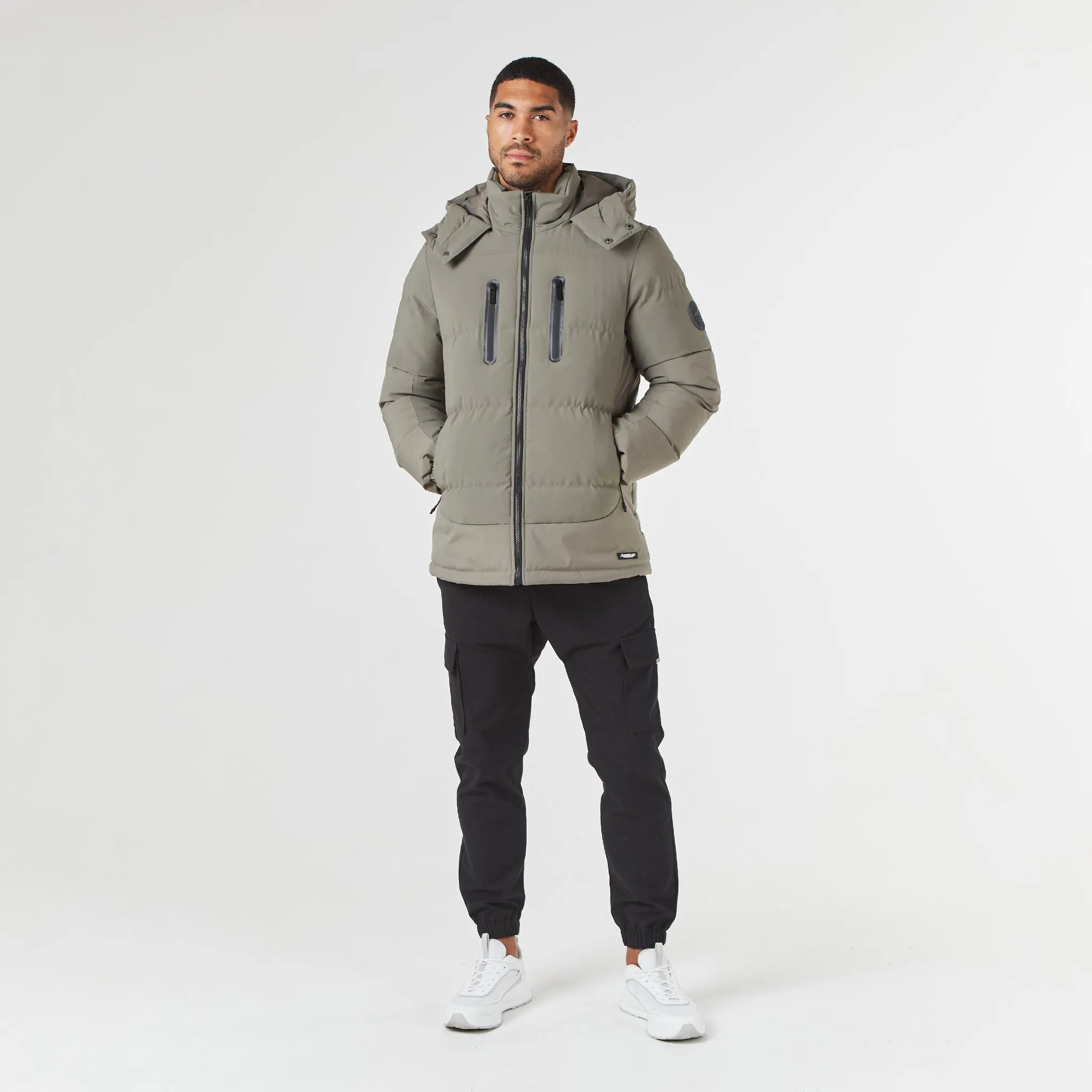 Contrast Panel Puffer Jacket | Washed Khaki