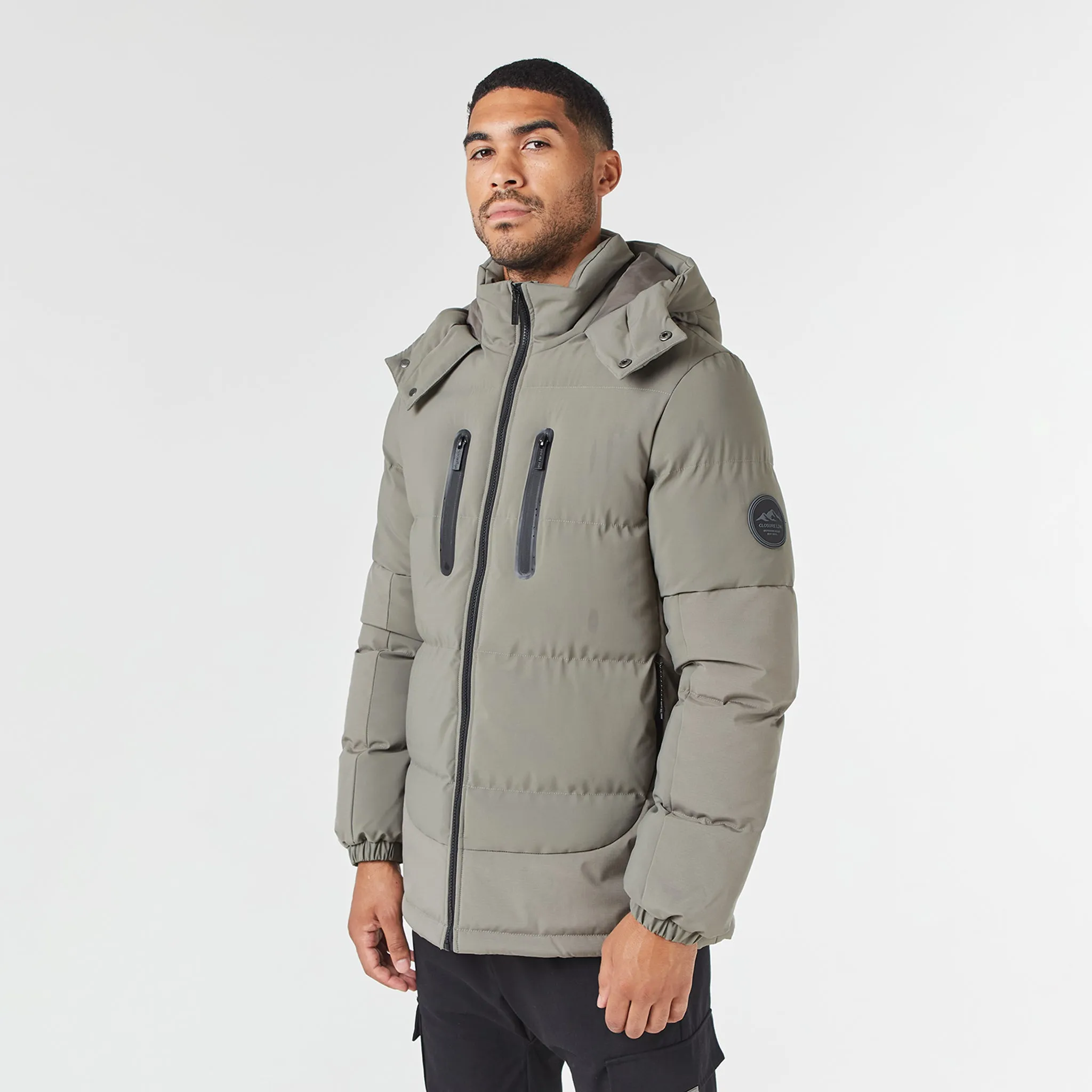 Contrast Panel Puffer Jacket | Washed Khaki