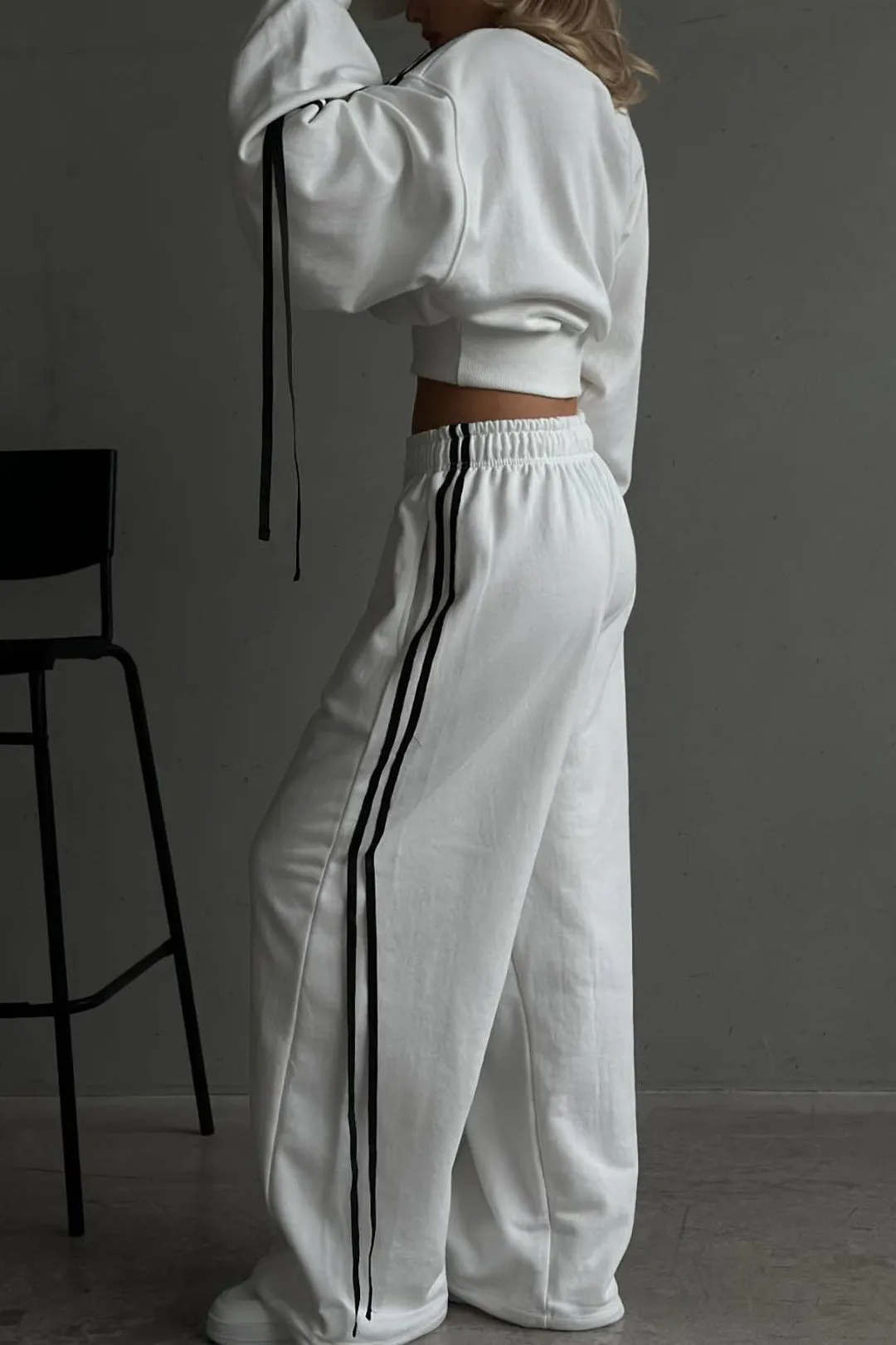 Contrast Tie-Up Wide Leg Trousers