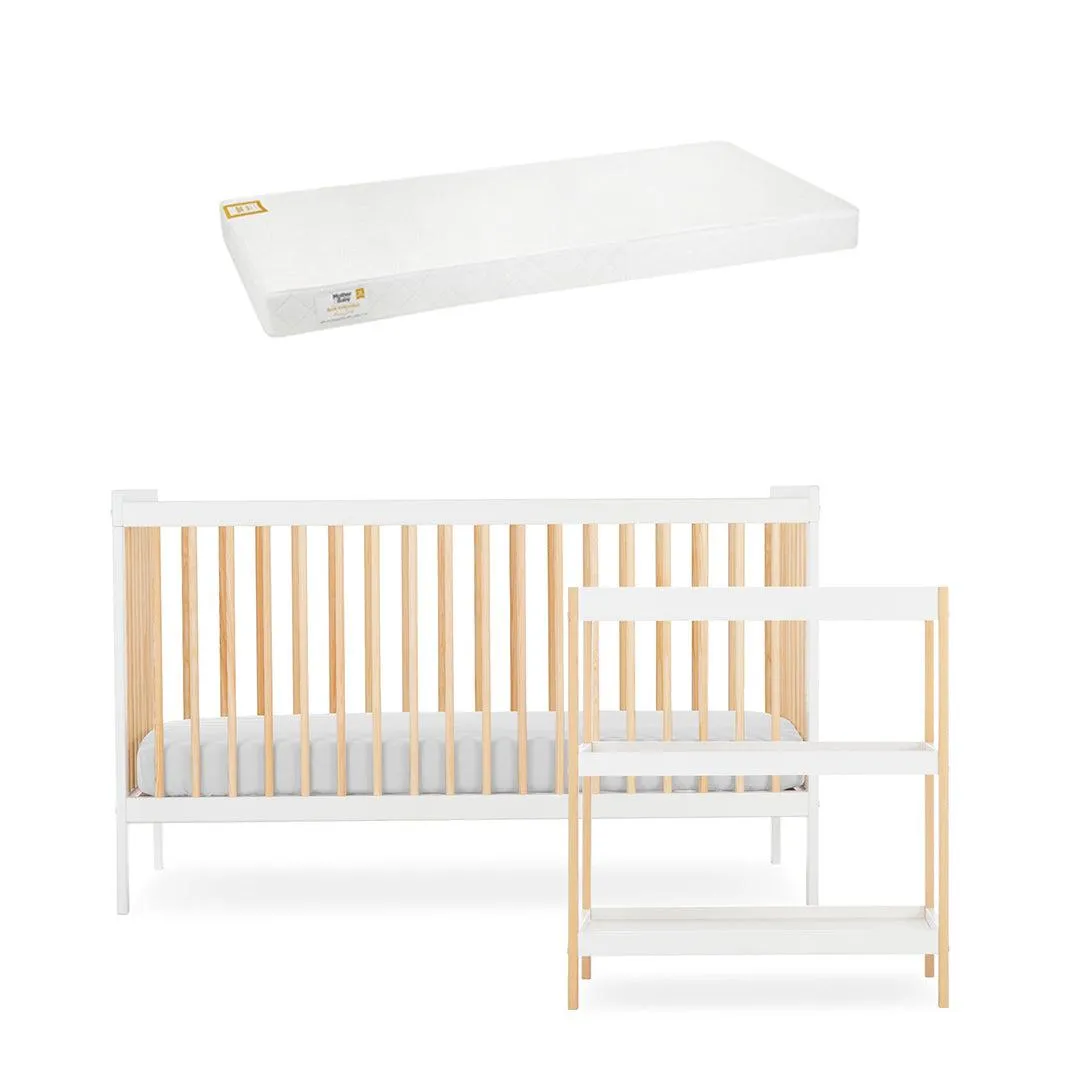 CuddleCo Nola 2 Piece Set Changer   Cot Bed - White/Natural