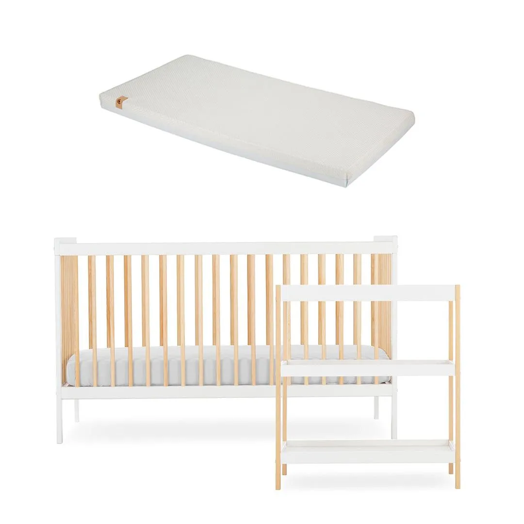 CuddleCo Nola 2 Piece Set Changer   Cot Bed - White/Natural