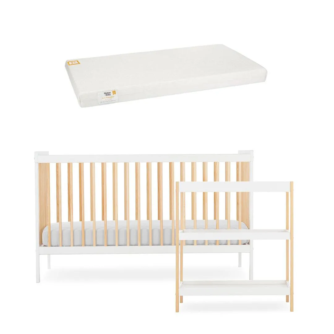 CuddleCo Nola 2 Piece Set Changer   Cot Bed - White/Natural