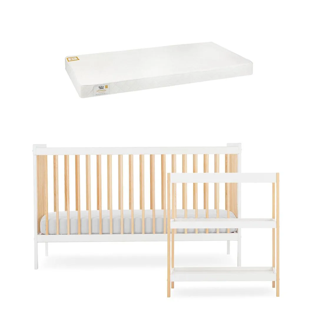 CuddleCo Nola 2 Piece Set Changer   Cot Bed - White/Natural