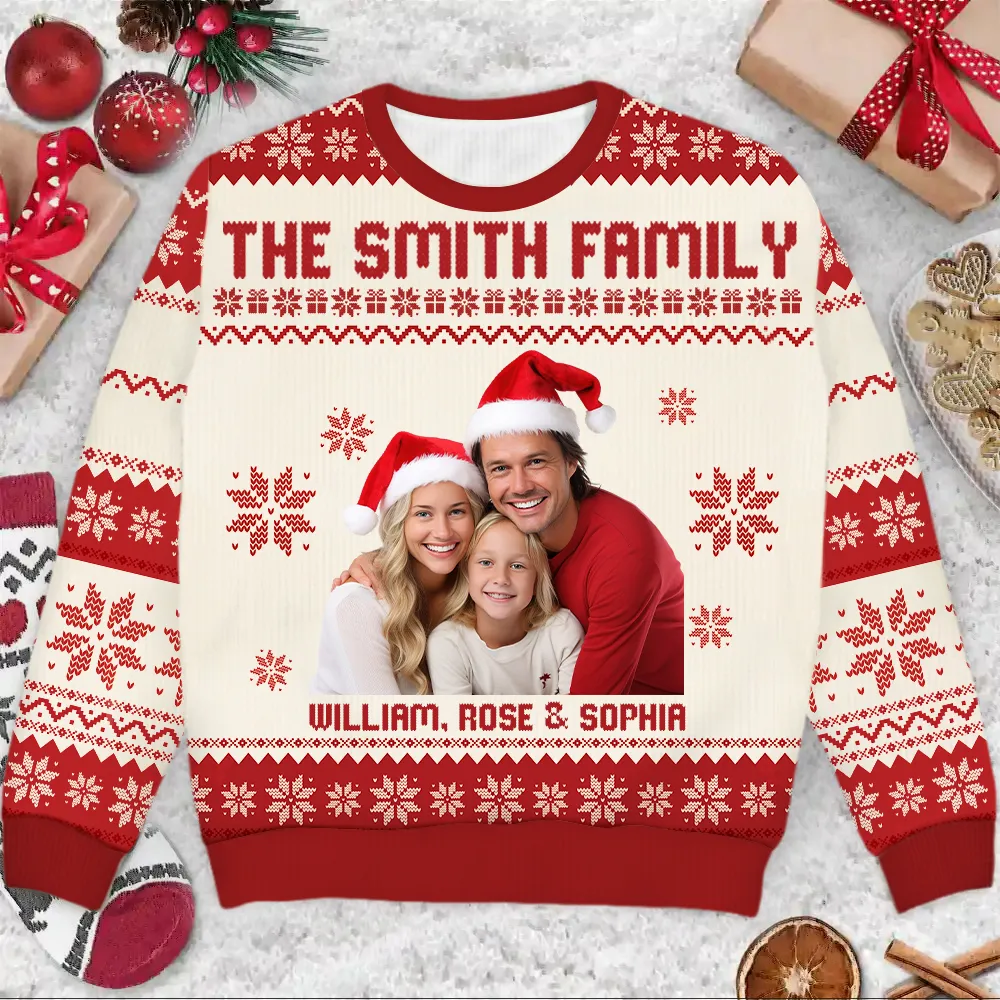 Custom Photo - Christmas, Funny Gift For Family, Couple, Dad, Mom, Grandpa, Grandma - Personalized Unisex Ugly Sweater