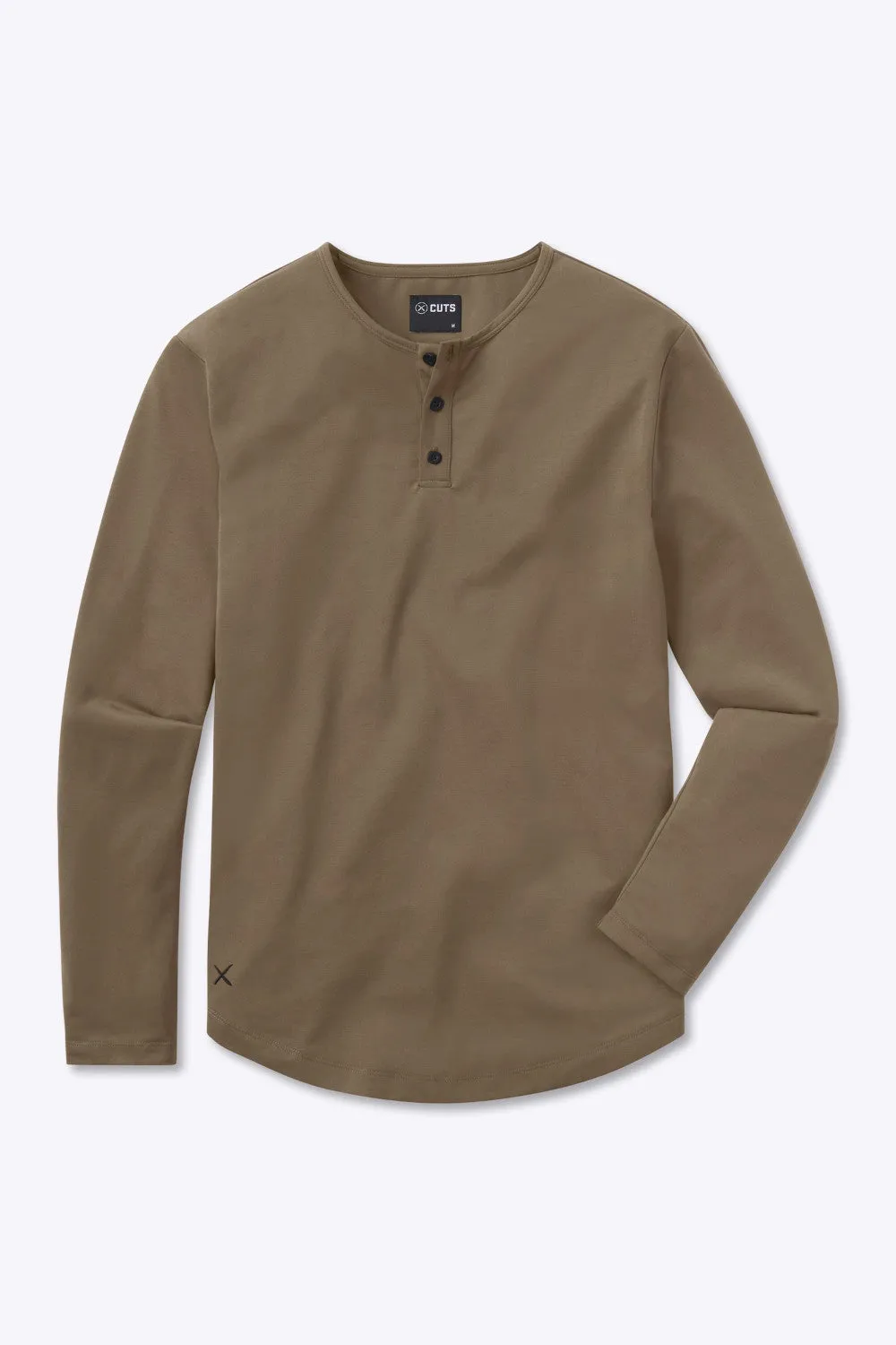 Cuts Clothing AO Long Sleeve Henley Curve-Hem in Shadow