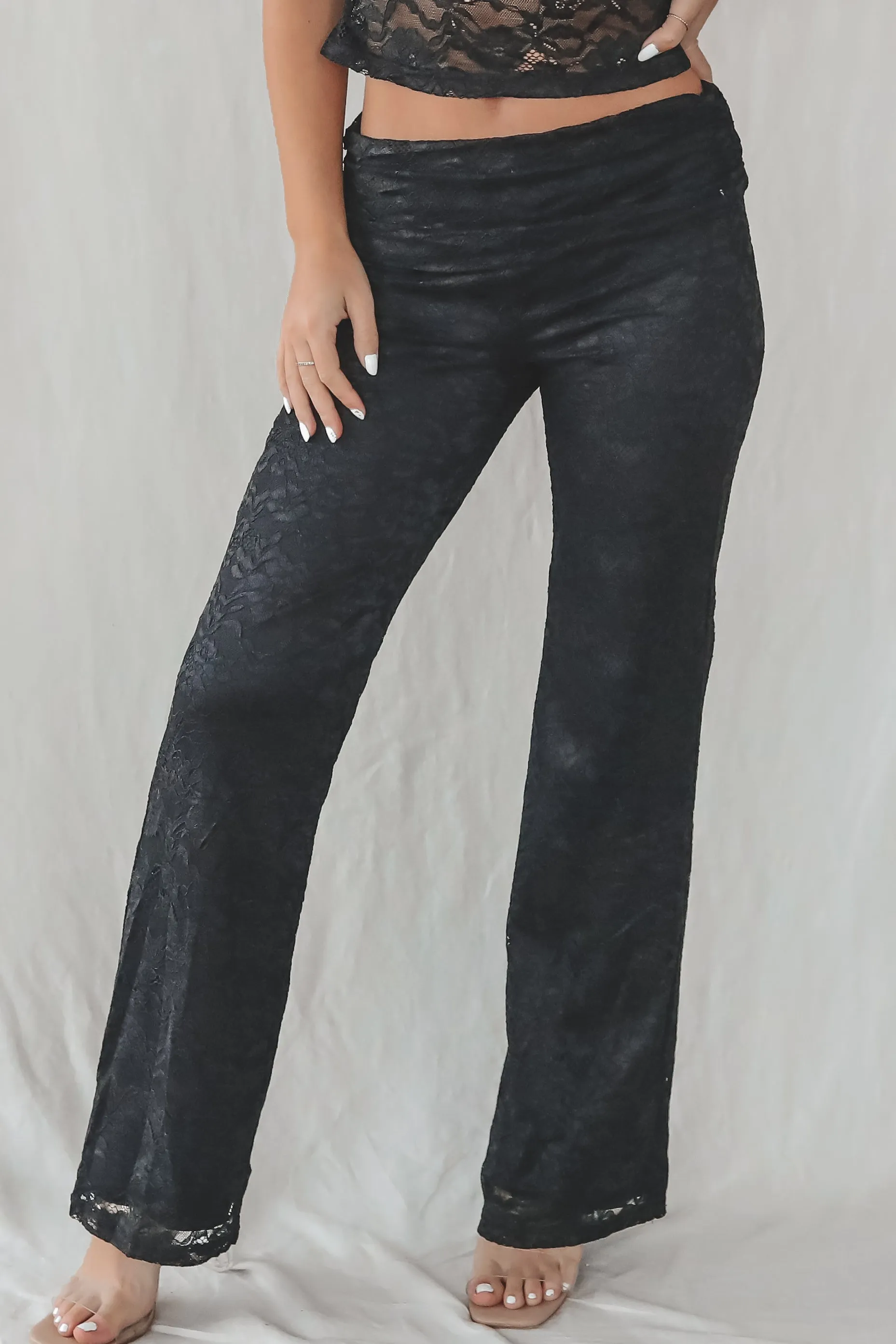 DEAL Runaway With Me Black Lace Fold Over Pants