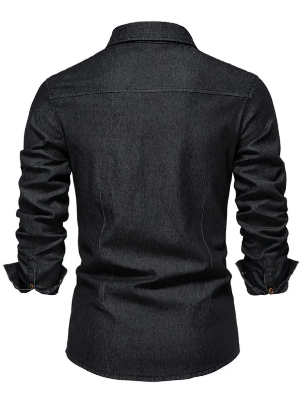 Denim non-iron shirt men's casual solid color non-iron men's long-sleeved shirt