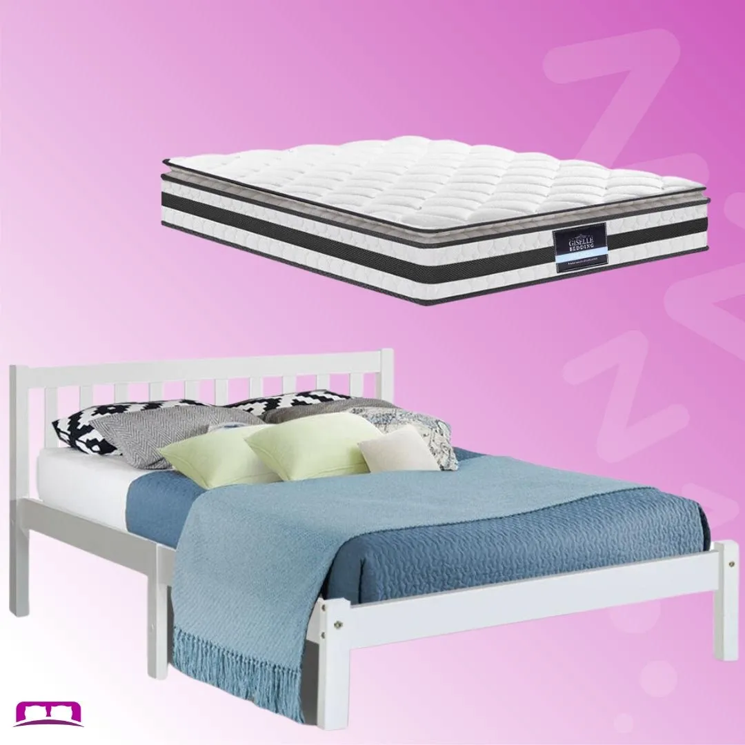 Double Package | Whitehaven Bed White & Normay Series Pillow Top Mattress (Medium Firm)