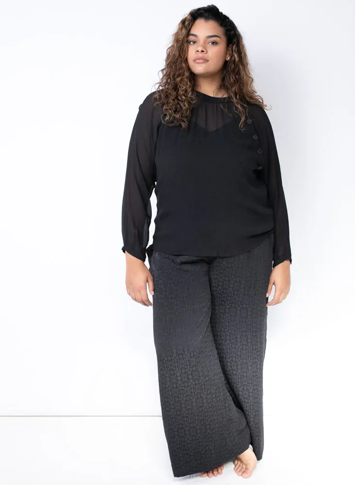 Drawstring Pants, black silk jacquard