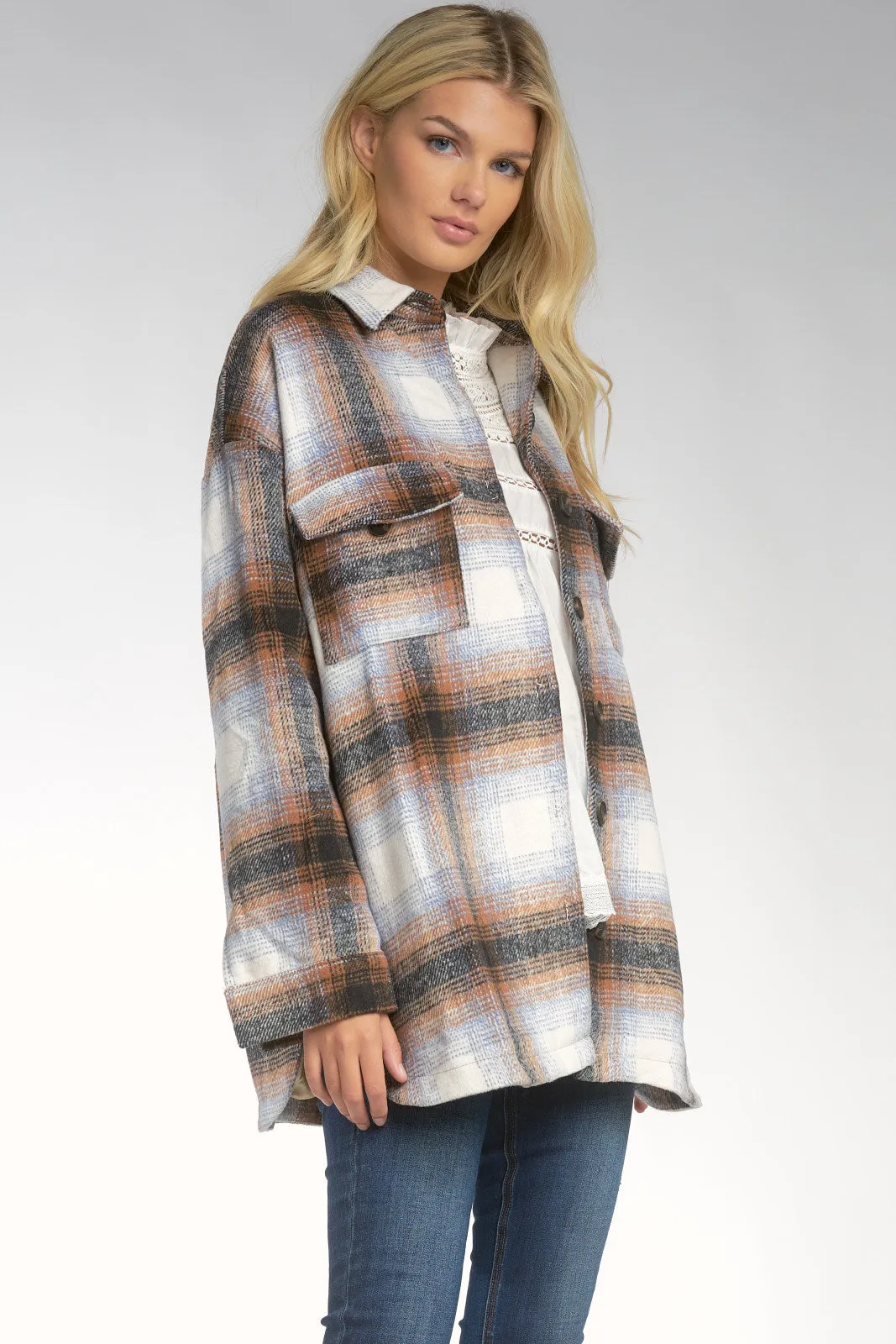 Elan Brown Plaid Shacket