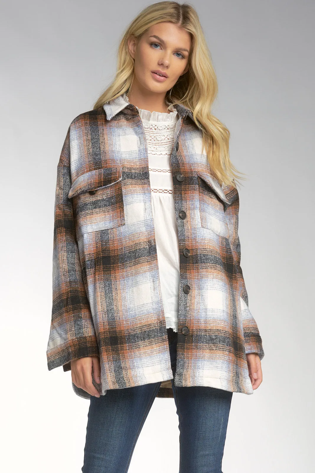 Elan Brown Plaid Shacket