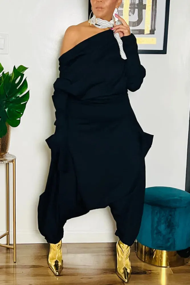 Exotic Black Off The Shoulder Harem Jumpsuit