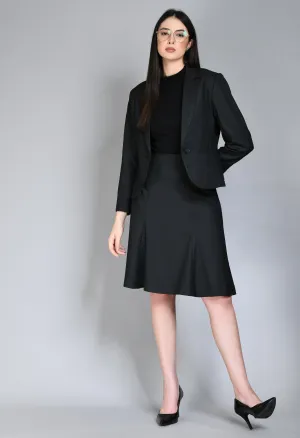 Exude Radiance Checked Short Blazer A-line Skirt Suit (Black)