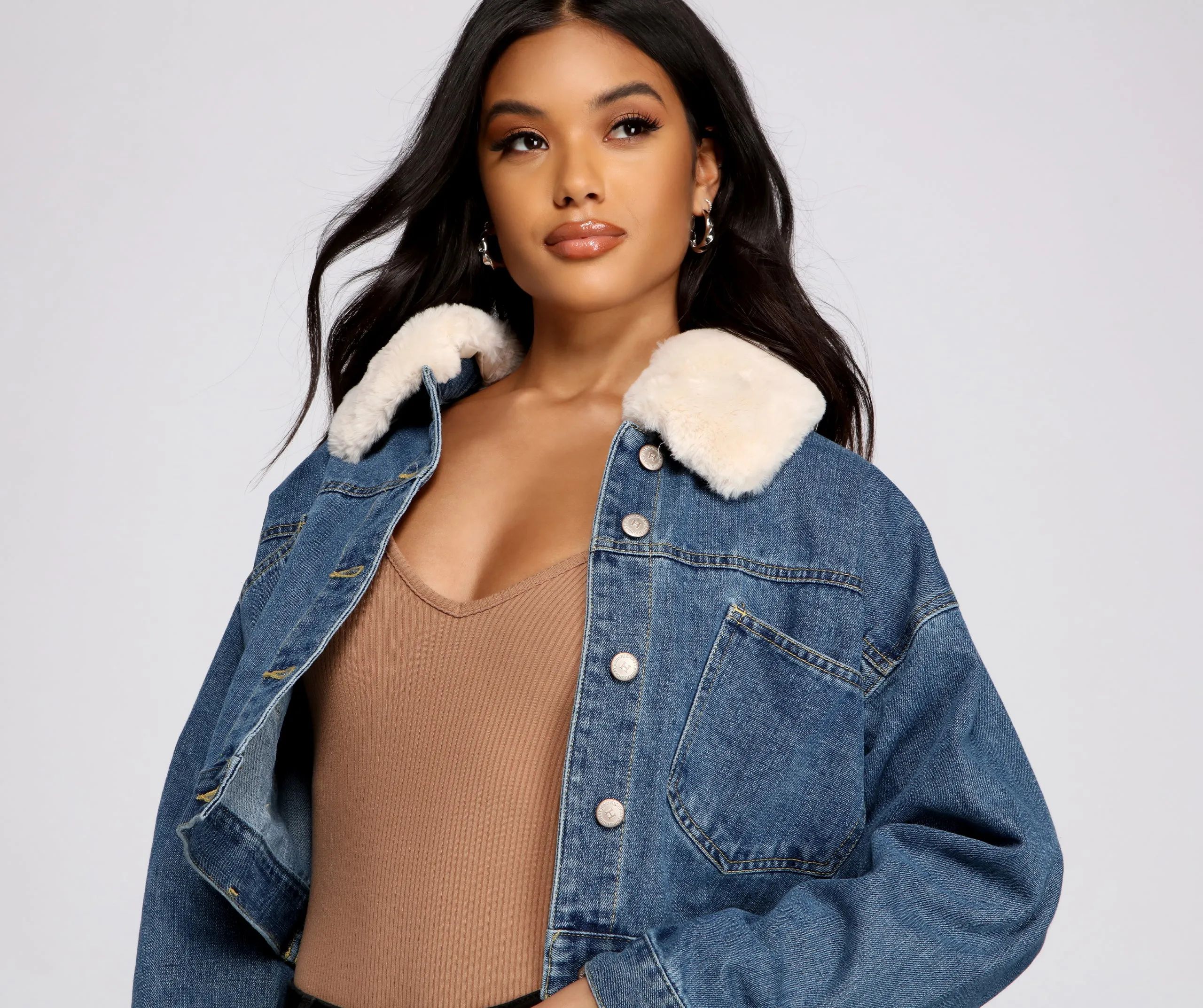 Fab N' Cozy Faux Fur Denim Jacket