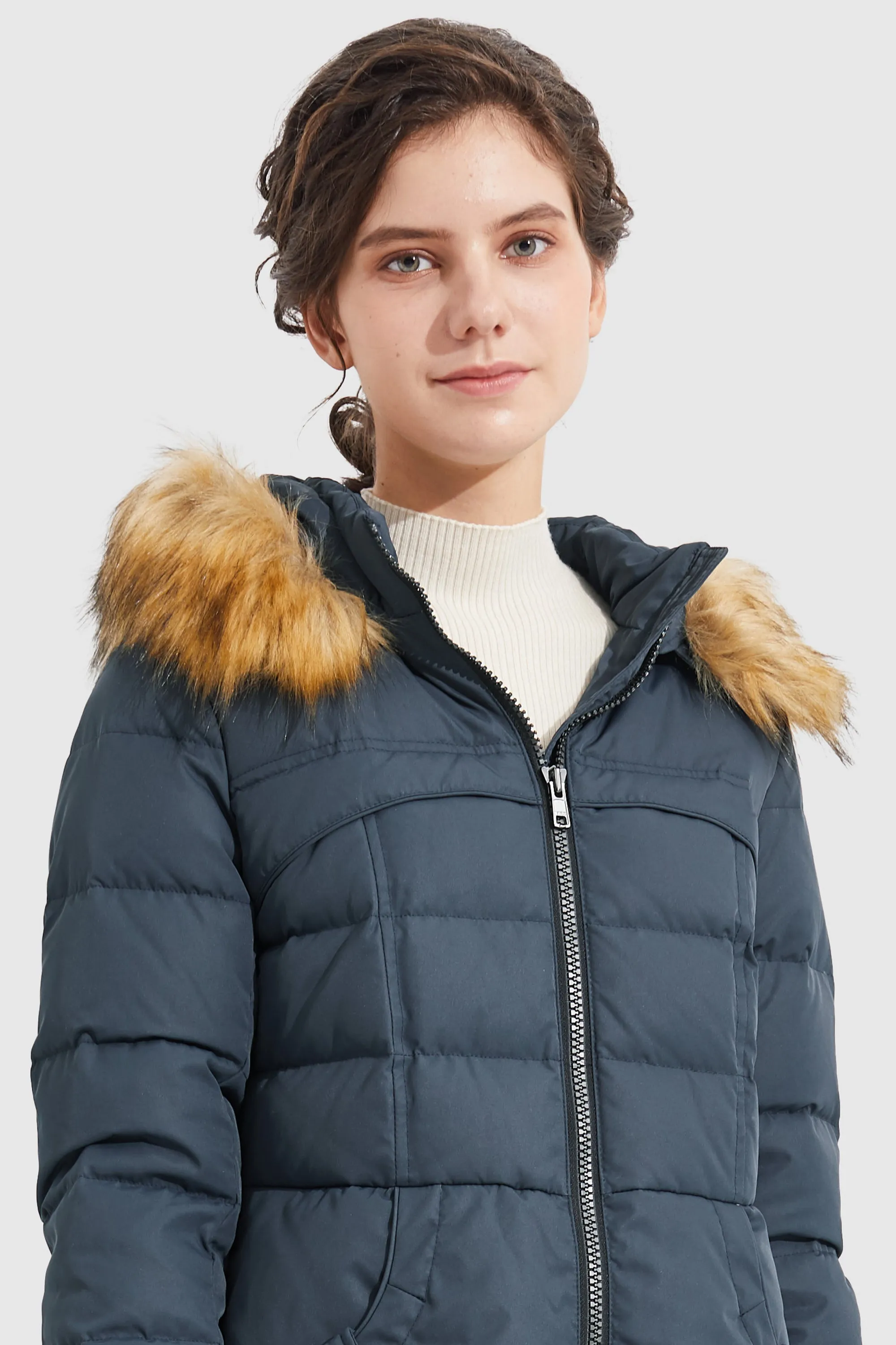 Faux Fur Qulited Puffer Down Jacket