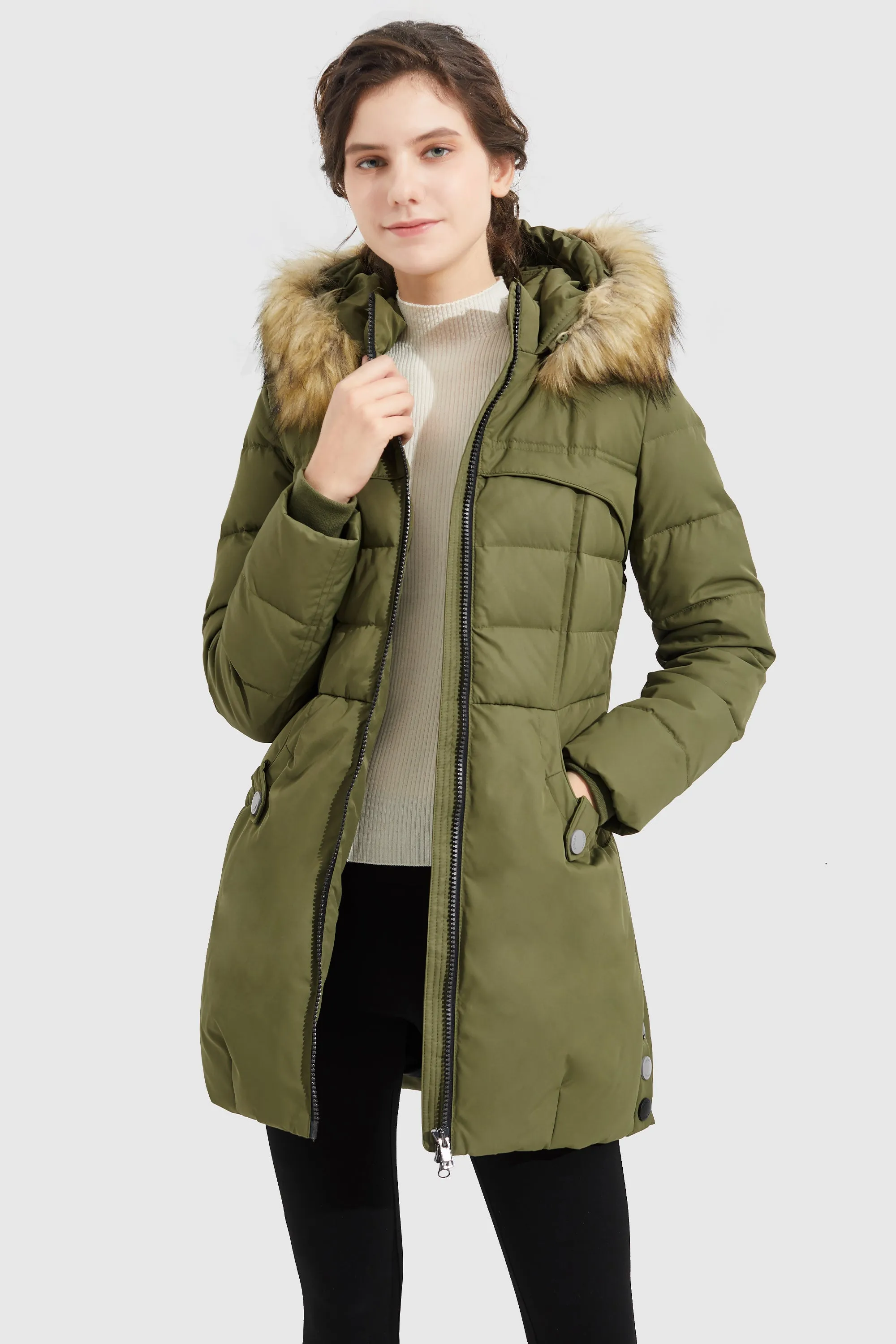 Faux Fur Qulited Puffer Down Jacket