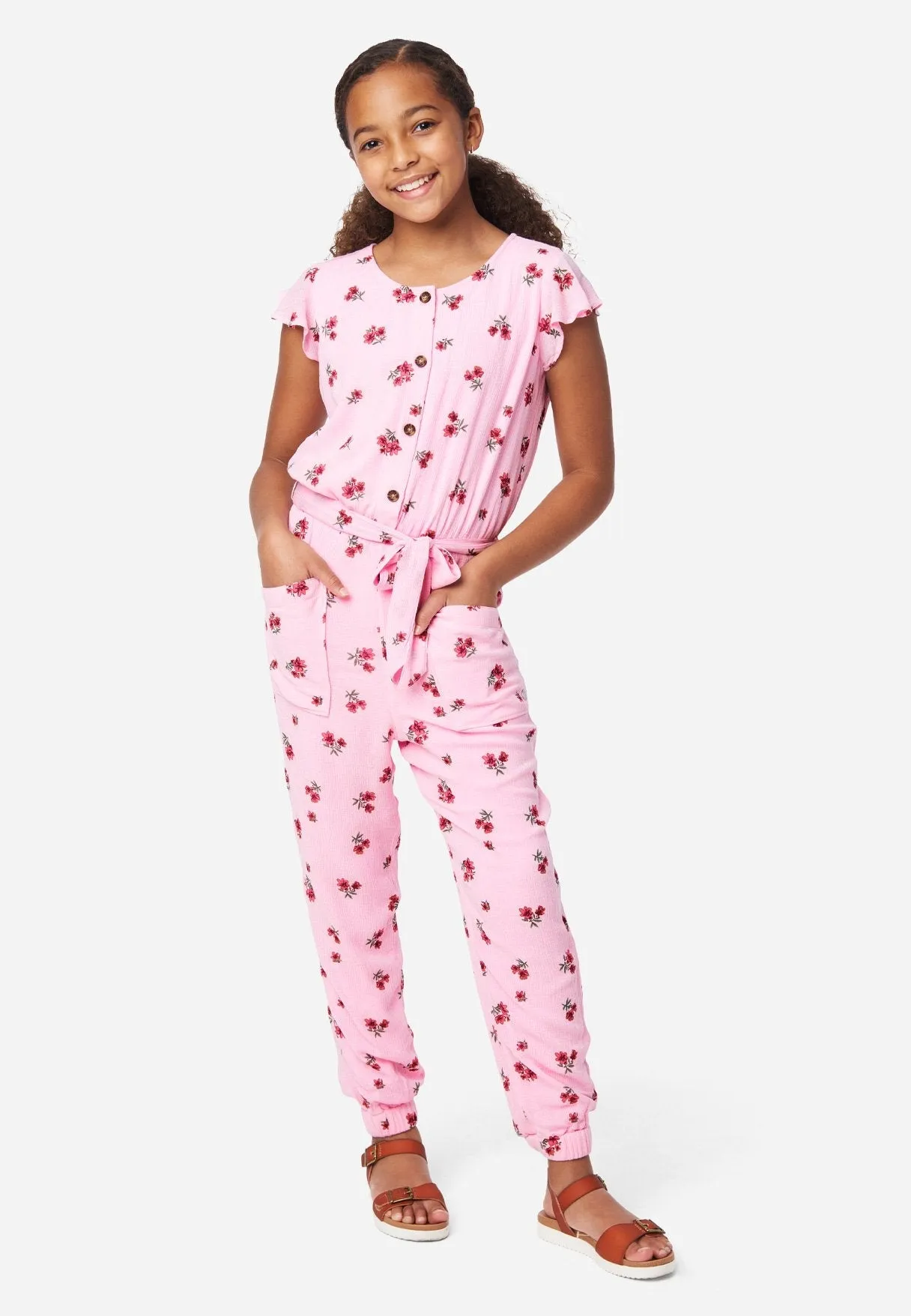 Floral Belted Button-Front Jumpsuit