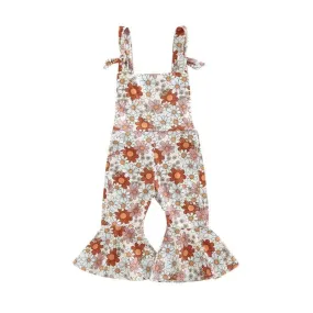 Flower Power - Baby Girl Jumpsuits Flare Bell Bottoms , White Multi