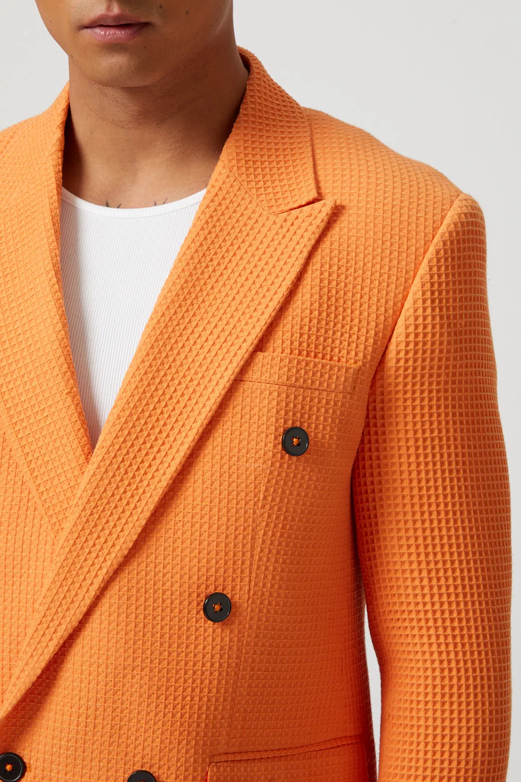 Gaufre Double Breasted Orange Waffle Knit Cotton Suit