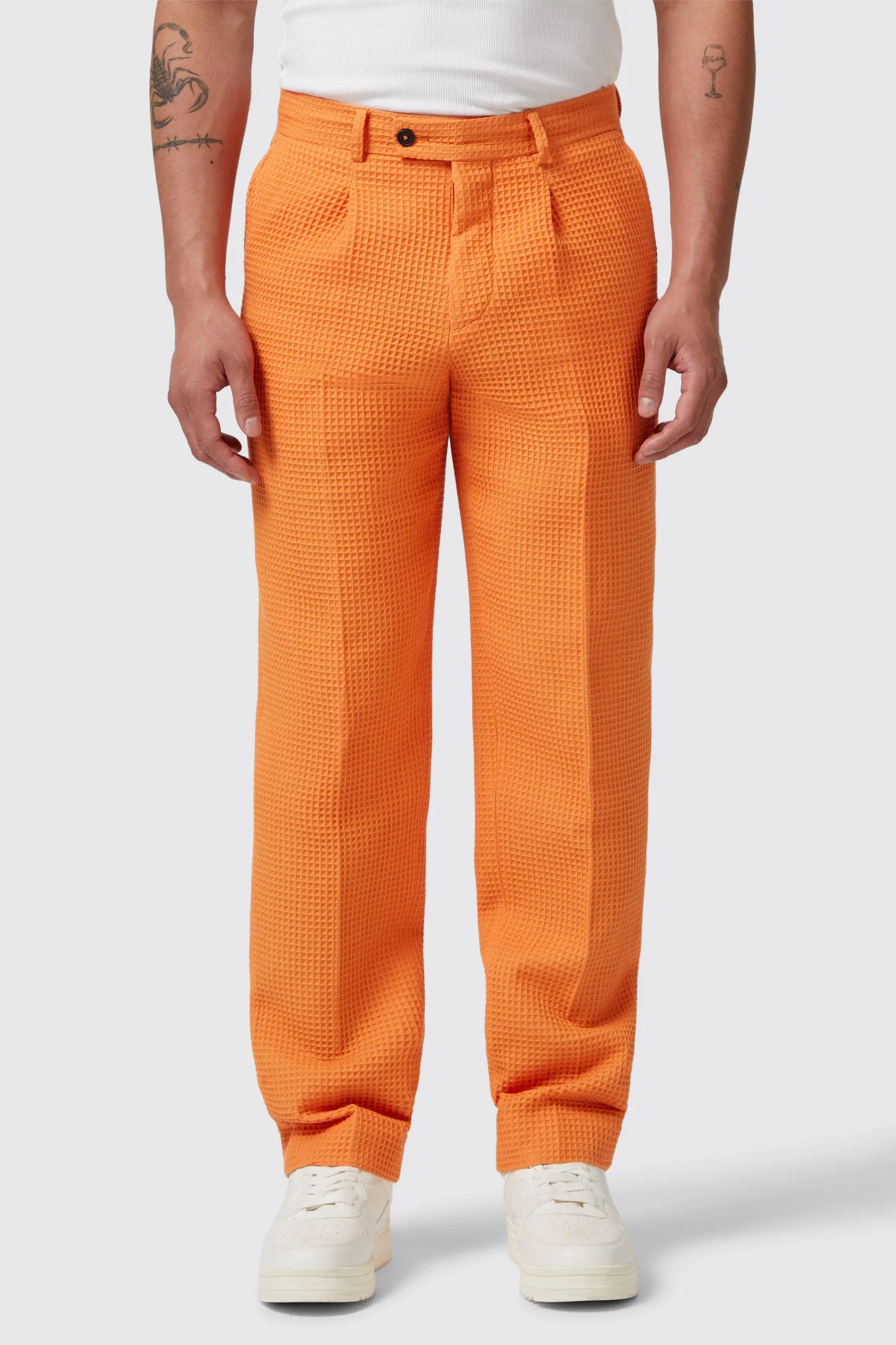 Gaufre Orange Waffle Knit Cotton Trousers