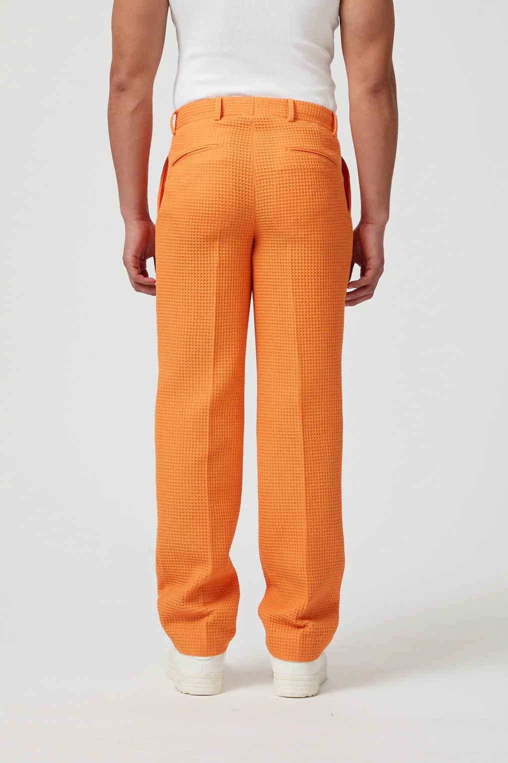 Gaufre Orange Waffle Knit Cotton Trousers