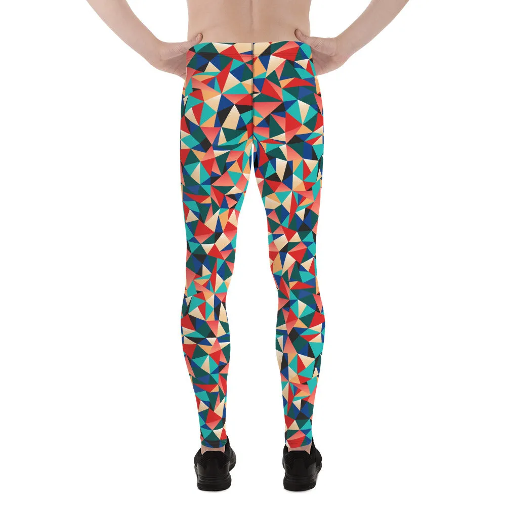 Geometric Meggings, Birthday Multi-Color Triangular Men's Leggings-Made in USA/EU